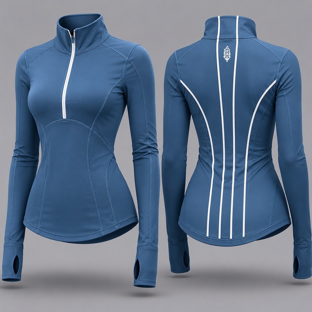 NWT Free People FP‎ Movement Skyline 1/2 Zip Pullover Blue Stone OB2016139 Women